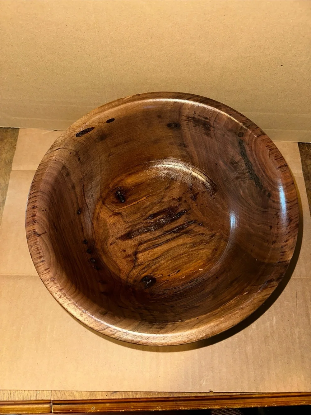 Hand-Finished Brown Wooden Serving Bowl - Classic Dining Accent signed